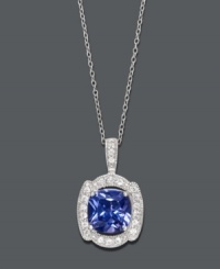 Steal the show with a little statement-making sparkle. B. Brilliant's stunning pendant highlights a Tanzanite-colored cubic zirconia (7 ct. t.w.) encircled by sparkling clear cubic zirconias (5/8 ct. t.w.). Crafted in sterling silver. Approximate length: 18 inches. Approximate drop: 1 inch. Steal the show with a little statement-making sparkle. B. Brilliant's stunning pendant highlights a Tanzanite-colored cubic zirconia (7 ct. t.w.) encircled by sparkling clear cubic zirconias (5/8 ct. t.w.). Crafted in sterling silver. Approximate length: 18 inches. Approximate drop: 1 inch.
