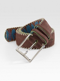 Printed interior adds a pop of color to this smooth suede belt with contrasting stitch detail.SuedeAbout 1½ wideImported Printed interior adds a pop of color to this smooth suede belt with contrasting stitch detail.SuedeAbout 1½ wideImported