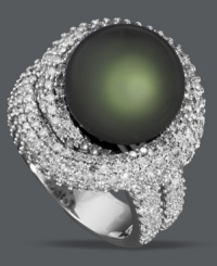 Absolutely stunning. Effy Collection's 14k white gold ring highlights an exotic, cultured Tahitian pearl (12-1/2-13 mm) surrounded by swirls of sparkling, round-cut diamonds (1-3/4 ct. t.w.).