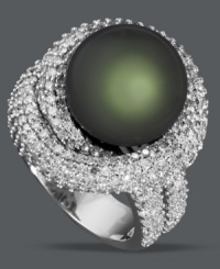 Absolutely stunning. Effy Collection's 14k white gold ring highlights an exotic, cultured Tahitian pearl (12-1/2-13 mm) surrounded by swirls of sparkling, round-cut diamonds (1-3/4 ct. t.w.). Absolutely stunning. Effy Collection's 14k white gold ring highlights an exotic, cultured Tahitian pearl (12-1/2-13 mm) surrounded by swirls of sparkling, round-cut diamonds (1-3/4 ct. t.w.).