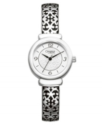 Inspired by romance. Watch by Caravelle by Bulova crafted of antique patterned silver tone mixed metal bracelet and round case. White dial with patterned inner dial features numerals at twelve, three, six and nine o'clock, stick indices, three hands and logo. Quartz movement. Water resistant to 30 meters. Two-year limited warranty. Inspired by romance. Watch by Caravelle by Bulova crafted of antique patterned silver tone mixed metal bracelet and round case. White dial with patterned inner dial features numerals at twelve, three, six and nine o'clock, stick indices, three hands and logo. Quartz movement. Water resistant to 30 meters. Two-year limited warranty.