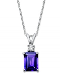 Don't be afraid to shine. This stunning pendant features a rectangular amethyst (1-5/8 ct. t.w.) and a sparkling diamond accent. Set in 14k white gold. Approximate length: 18 inches. Approximate drop: 1/2 inch.