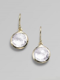 From the Lollipop Collection. Faceted clear quartz drops catch and reflect the light brilliantly within settings of 18k yellow gold. Clear quartz 18k yellow gold Drop, about 1 Diameter, about ½ Ear wire Imported From the Lollipop Collection. Faceted clear quartz drops catch and reflect the light brilliantly within settings of 18k yellow gold. Clear quartz 18k yellow gold Drop, about 1 Diameter, about ½ Ear wire Imported