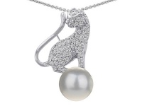 Original Star K(tm) Cat Pendant With 7mm Simulated White Pearl in .925 Sterling Silver Original Star K(tm) Cat Pendant With 7mm Simulated White Pearl in .925 Sterling Silver