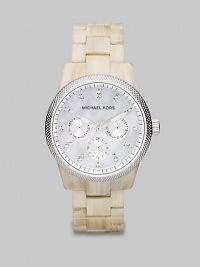 From the Ritz Collection. Be truly luminous in this crystal accented alabaster acetate timepiece. Quartz movementWater resistant to 10 ATMRound alabaster acetate case, 36mm (1.4) Textured bezelMother-of-pearl dialCrystal hour markersSecond hand Alabaster acetate link braceletImported From the Ritz Collection. Be truly luminous in this crystal accented alabaster acetate timepiece. Quartz movementWater resistant to 10 ATMRound alabaster acetate case, 36mm (1.4) Textured bezelMother-of-pearl dialCrystal hour markersSecond hand Alabaster acetate link braceletImported