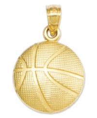 The perfect gift for the aspiring Kobe Bryant or Jeremy Lin. Crafted from polished and textured 14k gold, this basketball is a slam dunk. Chain not included. Approximate length: 3/4 inch. Approximate width: 1/2 inch. The perfect gift for the aspiring Kobe Bryant or Jeremy Lin. Crafted from polished and textured 14k gold, this basketball is a slam dunk. Chain not included. Approximate length: 3/4 inch. Approximate width: 1/2 inch.