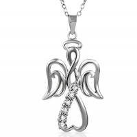 Winged Angel Open Heart Diamond Pendant-Necklace in Sterling Silver 18 Chain .05cttw