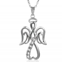 Winged Angel Open Heart Diamond Pendant-Necklace in Sterling Silver 18 Chain .05cttw Winged Angel Open Heart Diamond Pendant-Necklace in Sterling Silver 18 Chain .05cttw