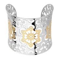 Inox Womens Two-Tone Floral Pattern Stainless 316L Steel Cuff Bangle Inox Womens Two-Tone Floral Pattern Stainless 316L Steel Cuff Bangle
