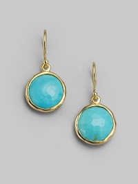 From the Lollipop Collection. Distinctively faceted turquoise drops set in gleaming 18k yellow gold. Turquoise 18k yellow gold Drop, about 1 Diameter, about ½ Ear wire Imported From the Lollipop Collection. Distinctively faceted turquoise drops set in gleaming 18k yellow gold. Turquoise 18k yellow gold Drop, about 1 Diameter, about ½ Ear wire Imported