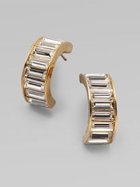 An elegant style with baguette rhinestones in a goldtone setting. Goldtone brassLength, about ¾14k gold post backImported An elegant style with baguette rhinestones in a goldtone setting. Goldtone brassLength, about ¾14k gold post backImported