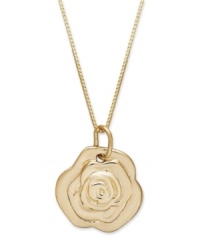 A truly sentimental gift - the only flower certain to last a lifetime! Crafted in 14k gold with a matching chain, the intricate details on this rose pendant necklace make it really come to life. Approximate length: 18 inches. Approximate drop length: 5/8 inch. Approximate drop width: 1/2 inch. A truly sentimental gift - the only flower certain to last a lifetime! Crafted in 14k gold with a matching chain, the intricate details on this rose pendant necklace make it really come to life. Approximate length: 18 inches. Approximate drop length: 5/8 inch. Approximate drop width: 1/2 inch.