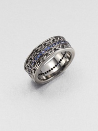 A singular row of blue sapphires adds definition to this modern design in burnished sterling silver.Sterling silverBlue sapphireAbout 2 diam.Imported A singular row of blue sapphires adds definition to this modern design in burnished sterling silver.Sterling silverBlue sapphireAbout 2 diam.Imported