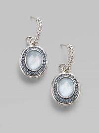 From the Bedeg Collection. A pretty oval drop, centered by faceted sky blue topaz and framed in Swiss blue topaz, hangs from a delicate fluted arc of sterling silver.Sky blue and Swiss blue topaz Sterling silver Length, about 1¼ Post back Imported From the Bedeg Collection. A pretty oval drop, centered by faceted sky blue topaz and framed in Swiss blue topaz, hangs from a delicate fluted arc of sterling silver.Sky blue and Swiss blue topaz Sterling silver Length, about 1¼ Post back Imported