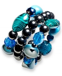 The lovely coupling of smoky beads and teal crystals creates a bracelet by Style&co. made for mixing and matching. Crafted in hematite tone mixed metal. Approximate length (when stretched): 7 inches. The lovely coupling of smoky beads and teal crystals creates a bracelet by Style&co. made for mixing and matching. Crafted in hematite tone mixed metal. Approximate length (when stretched): 7 inches.