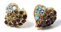 Adorable Topaz, Gold and AB Crystal Embellished Mini Heart Stud 3/8 Stud Earrings