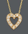 Liven up your love with this sparkling diamond heart necklace. Small heart pendant features round-cut diamond (1/8 ct. t.w.) set in 14k gold. Approximate length: 18 inches. Approximate drop: 1/4 inch.