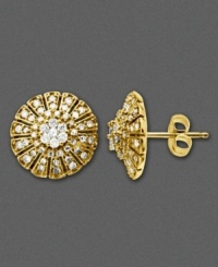 A burst of fireworks. These 14k gold circle stud earrings excite with a cluster of sparkling round-cut diamonds (1/2 ct. t.w.). A burst of fireworks. These 14k gold circle stud earrings excite with a cluster of sparkling round-cut diamonds (1/2 ct. t.w.).