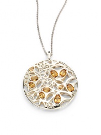 THE LOOKMedallion pendant with cutoutsGolden quartz accentsRhodium-plated sterling silver settingLobster claspTHE MEASUREMENTPendant diameter, about 2.25Length, about 16.5ORIGINImported THE LOOKMedallion pendant with cutoutsGolden quartz accentsRhodium-plated sterling silver settingLobster claspTHE MEASUREMENTPendant diameter, about 2.25Length, about 16.5ORIGINImported