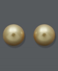 Brighten your look with drops of sunshine. Crafted in 14k gold, these polished studs highlight cultured golden South Sea pearls (9-10 mm). Approximate diameter: 1/3 inch.