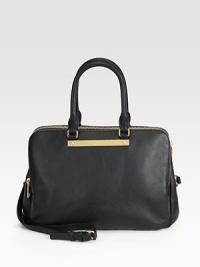 A very functional design in luxurious leather; perfect for all your daily essentials.Double top handles, 6½ dropDetachable adjustable shoulder strap, 15-19 dropThree compartments, two top zip closures and one magnetic snap closureOne inside zip pocketThree inside open pocketsFully lined13½W X 10H X 5DImported A very functional design in luxurious leather; perfect for all your daily essentials.Double top handles, 6½ dropDetachable adjustable shoulder strap, 15-19 dropThree compartments, two top zip closures and one magnetic snap closureOne inside zip pocketThree inside open pocketsFully lined13½W X 10H X 5DImported