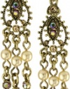 1928 Jewelry Brass Tone Simulated Plastic Pearl Mini Chandelier Earrings