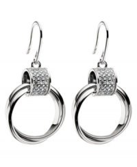 Topped with a crystal-studded band, these simple earrings give your style a little glow. From Emporio Armani, these graceful earrings are crafted of rhodium-plated sterling silver and pave crystals. Approximate drop: 3/4 inches. Topped with a crystal-studded band, these simple earrings give your style a little glow. From Emporio Armani, these graceful earrings are crafted of rhodium-plated sterling silver and pave crystals. Approximate drop: 3/4 inches.