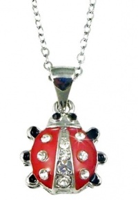 Adorable Little Silver Plated 1/2 Ladybug Charm Necklace with Crystal Accents Adorable Little Silver Plated 1/2 Ladybug Charm Necklace with Crystal Accents