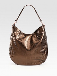 A metallic embossed python leather design with a chic and polished style.Chain and embossed python leather shoulder strap, 8 dropTop zip closureOne inside zip pocketFour inside open pocketsFully lined11½W X 12½H X 3DImported A metallic embossed python leather design with a chic and polished style.Chain and embossed python leather shoulder strap, 8 dropTop zip closureOne inside zip pocketFour inside open pocketsFully lined11½W X 12½H X 3DImported