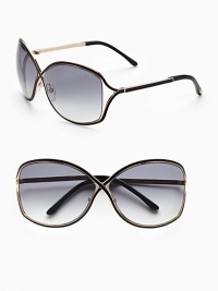 Metal crossover butterfly shaped frame enhanced with enamel insert. Available in shiny rose gold with black enamel and grey gradient lens.100% UV protection Made in Italy Metal crossover butterfly shaped frame enhanced with enamel insert. Available in shiny rose gold with black enamel and grey gradient lens.100% UV protection Made in Italy