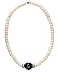 A single strand of polish and shine. This pretty necklace features cultured freshwater pearls (8-8-1/2 mm) and bold onyx beads (12 ct. t.w.). Set in sterling silver. Approximate length: 18 inches. A single strand of polish and shine. This pretty necklace features cultured freshwater pearls (8-8-1/2 mm) and bold onyx beads (12 ct. t.w.). Set in sterling silver. Approximate length: 18 inches.