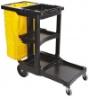 Rubbermaid Commercial Housekeeping Cart with Zippered Yellow Vinyl Bag, 3 Shelves, Black, 38-3/8 Height, 46 Length x 21-3/4 Width