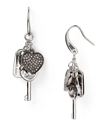 Playful glamor is a hallmark of the Michael Kors brand. Make the look your signature with this pair of charm-embellished drop earrings in silver-plated metal. Playful glamor is a hallmark of the Michael Kors brand. Make the look your signature with this pair of charm-embellished drop earrings in silver-plated metal.