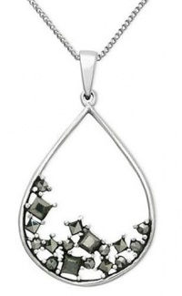 Genevieve & Grace Sterling Silver Necklace, Marcasite Scattered Teardrop Pendant Genevieve & Grace Sterling Silver Necklace, Marcasite Scattered Teardrop Pendant