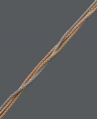 Versatility made easy. Studio Silver's tri-tone style blends perfectly with any look and pairs perfectly with any type of jewelry. Crafted from sterling silver, 18k gold over sterling silver and 18k rose gold over sterling silver. Approximate length: 7 inches + 1-inch extender. Versatility made easy. Studio Silver's tri-tone style blends perfectly with any look and pairs perfectly with any type of jewelry. Crafted from sterling silver, 18k gold over sterling silver and 18k rose gold over sterling silver. Approximate length: 7 inches + 1-inch extender.