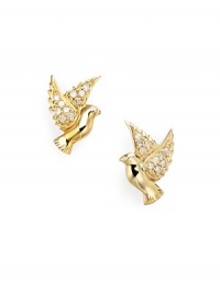 THE LOOKGraceful polished dove studsPavé diamond wingsPost backTHE FITWidth, about ½THE MATERIALDiamonds, 0.15 tcw14k yellow goldORIGINImported THE LOOKGraceful polished dove studsPavé diamond wingsPost backTHE FITWidth, about ½THE MATERIALDiamonds, 0.15 tcw14k yellow goldORIGINImported