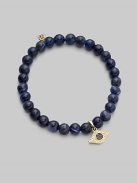 The evil eye, rendered in diamonds and sapphires, makes a graceful amulet, thought to offer protection as it hangs from a stretchy strand of sodalite beads. Diamonds, 0.07 tcw Sapphires Sodalite 14k yellow gold Unstretched diameter, about 2 Imported The evil eye, rendered in diamonds and sapphires, makes a graceful amulet, thought to offer protection as it hangs from a stretchy strand of sodalite beads. Diamonds, 0.07 tcw Sapphires Sodalite 14k yellow gold Unstretched diameter, about 2 Imported