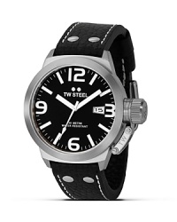 A clean, bold face and leather strap lend classic style to this TW Steel watch. A clean, bold face and leather strap lend classic style to this TW Steel watch.