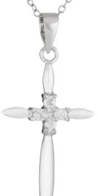 Sterling Silver Cubic Zirconia Thin Cross Pendant Necklace, 18 Sterling Silver Cubic Zirconia Thin Cross Pendant Necklace, 18