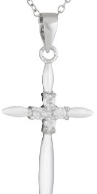 Sterling Silver Cubic Zirconia Thin Cross Pendant Necklace, 18