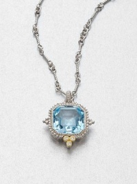 From the Estate Collection. Beautifully faceted blue topaz stone set in intricately designed, sterling silver accented with 18k gold and white sapphires on a twisted link chain. Blue topazSterling silver18k goldWhite sapphiresLength, about 17Pendant size, about 1Lobster clasp closureImported From the Estate Collection. Beautifully faceted blue topaz stone set in intricately designed, sterling silver accented with 18k gold and white sapphires on a twisted link chain. Blue topazSterling silver18k goldWhite sapphiresLength, about 17Pendant size, about 1Lobster clasp closureImported