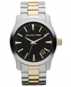 A stunning stripe of golden steel makes this Runway watch from Michael Kors a must-own.