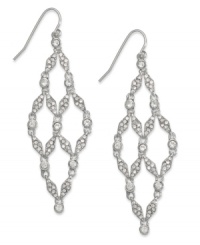 Geometric glam. Lauren Ralph Lauren's deco earrings burst onto the scene with luminous pave accents on a diamond linked silhouette. Crafted in rhodium-plated brass. Approximate drop: 2-1/2 inches. Approximate diameter: 3/4 inch. Geometric glam. Lauren Ralph Lauren's deco earrings burst onto the scene with luminous pave accents on a diamond linked silhouette. Crafted in rhodium-plated brass. Approximate drop: 2-1/2 inches. Approximate diameter: 3/4 inch.