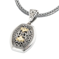 925 Silver Fleur-De-Lis Filigree Pendant with 18k Gold Accents 925 Silver Fleur-De-Lis Filigree Pendant with 18k Gold Accents
