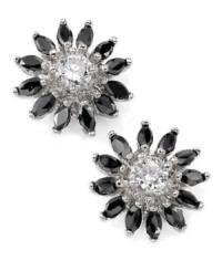 Pull out all the stops with sparkling flower studs in vintage style. City by City earrings feature glistening, jet black cubic zirconia petals with a clear cubic zirconia center (5-1/4 ct. t.w.). Crafted in silver tone mixed metal. Pull out all the stops with sparkling flower studs in vintage style. City by City earrings feature glistening, jet black cubic zirconia petals with a clear cubic zirconia center (5-1/4 ct. t.w.). Crafted in silver tone mixed metal.