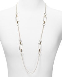 Can't decide between silver and gold? Go for this Lauren Ralph Lauren necklace featuring silver rectangles and circles with gold links. Wear it alone or layer up with your other favorite necklaces! Can't decide between silver and gold? Go for this Lauren Ralph Lauren necklace featuring silver rectangles and circles with gold links. Wear it alone or layer up with your other favorite necklaces!
