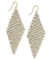 You've never looked so glam! Dozens of round-cut crystals in a pretty diamond pattern adorn Alfani's gorgeous drop earrings. Set in gold tone mixed metal. Approximate drop: 3 inches. You've never looked so glam! Dozens of round-cut crystals in a pretty diamond pattern adorn Alfani's gorgeous drop earrings. Set in gold tone mixed metal. Approximate drop: 3 inches.