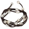 48 White Freshwater Pearl On Brown Leather Wrap Bracelet / Necklace