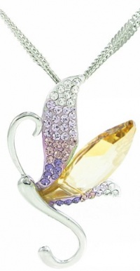 Stylized Dragonfly Swarovski Elements Crystal Pendant Necklace (Purple) W 18k White Gold Plated Double Chain Stylized Dragonfly Swarovski Elements Crystal Pendant Necklace (Purple) W 18k White Gold Plated Double Chain
