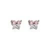 .925 Sterling Silver Rhodium Plated Butterfly Pink CZ Stud Earrings with Screw-back for Children & Women